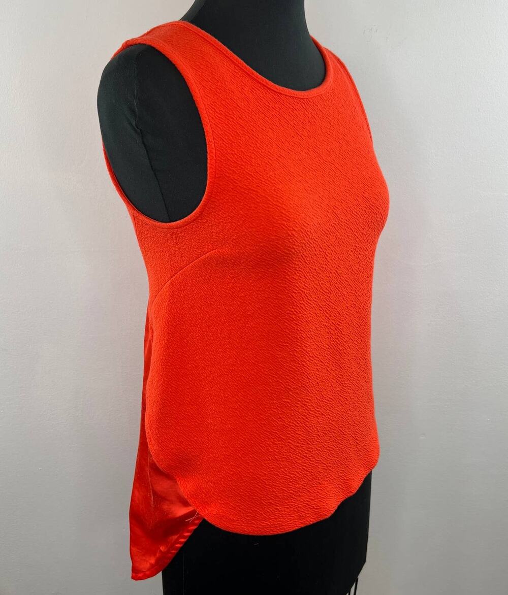 Deletta Anthropologie Orange Textured Cotton Chiffon Back Hem Crew Neck Tank XS